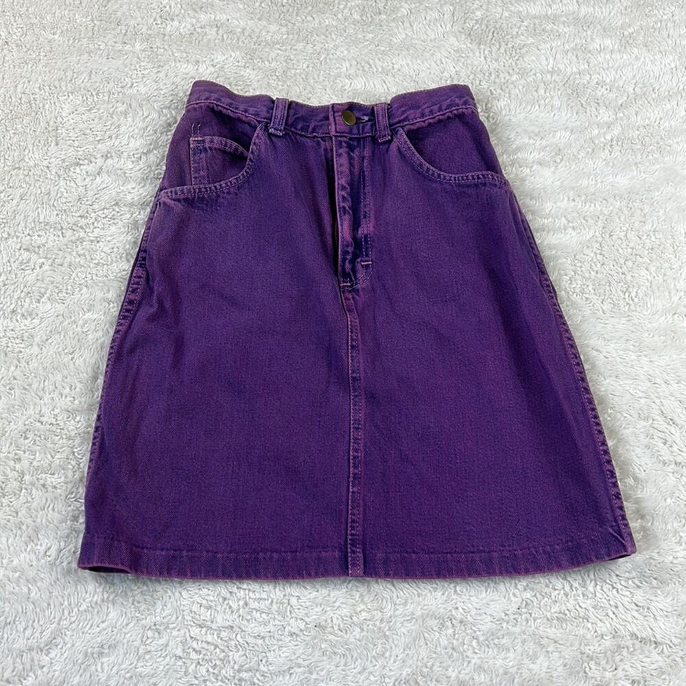 Vintage unbranded made in the‎ USA 100% cotton purple denim mini skirt, size 5 - Picture 3 of 6